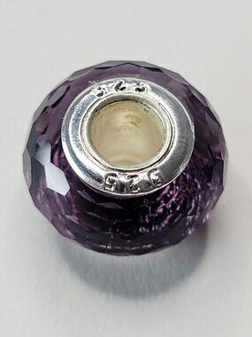 NWT Deep Purple 925 Sterling For Pandora Charm Bracelet Glass Faceted European